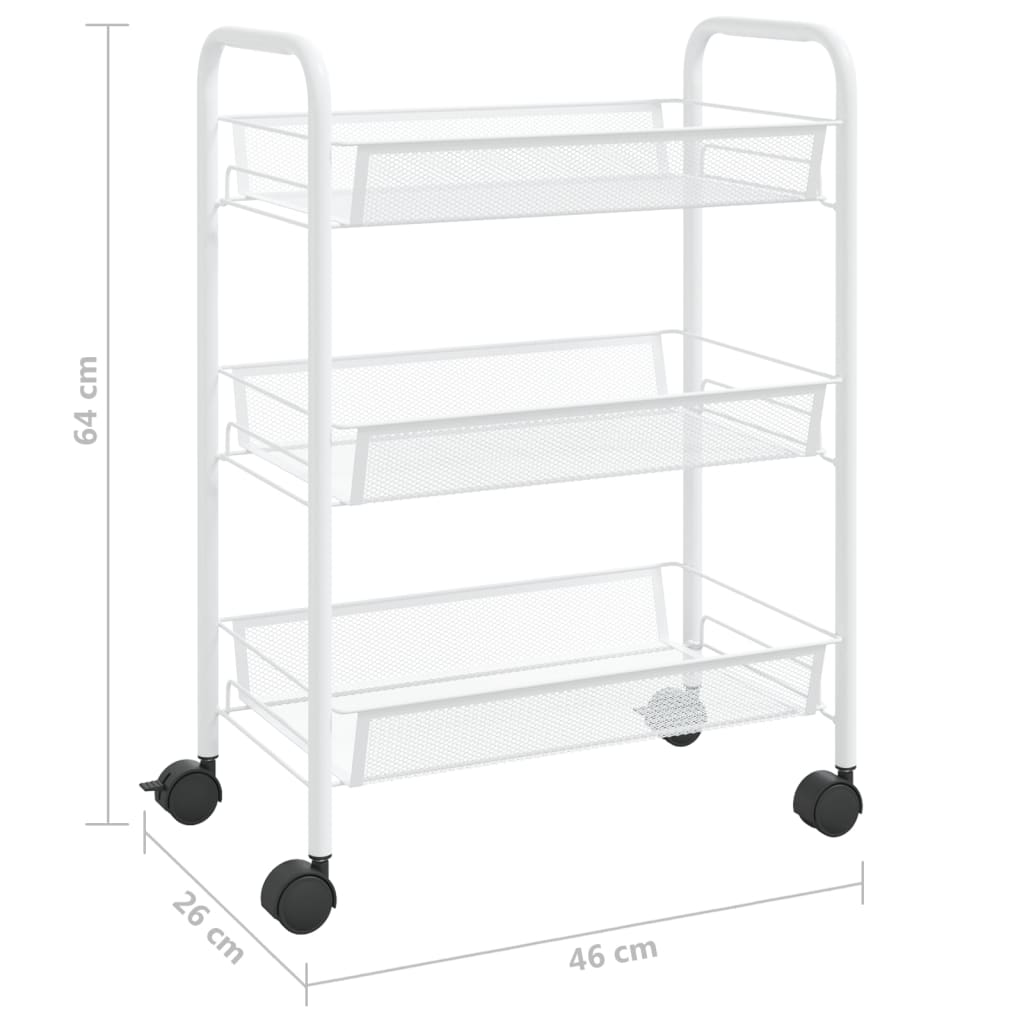 vidaXL 3-nadstropni kuhinjski voziček bel 46x26x64 cm železo