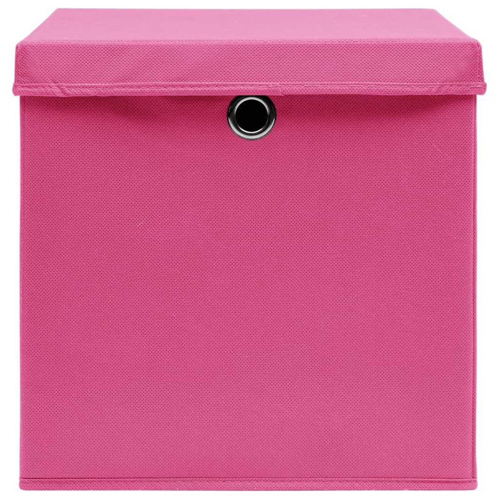 vidaXL Škatle s pokrovi 10 kosov 28x28x28 cm roza