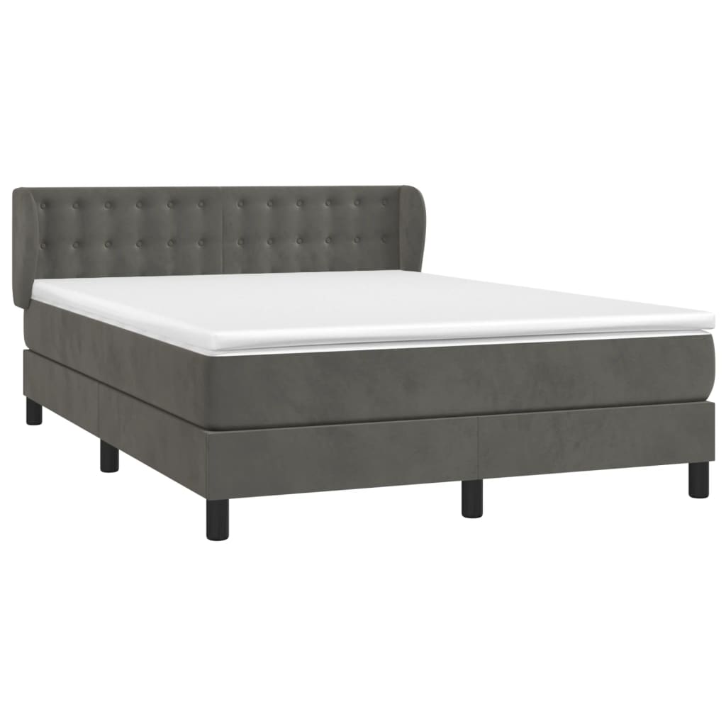 vidaXL Box spring posteljni z vzmetnico temno siv 140x190 cm žamet