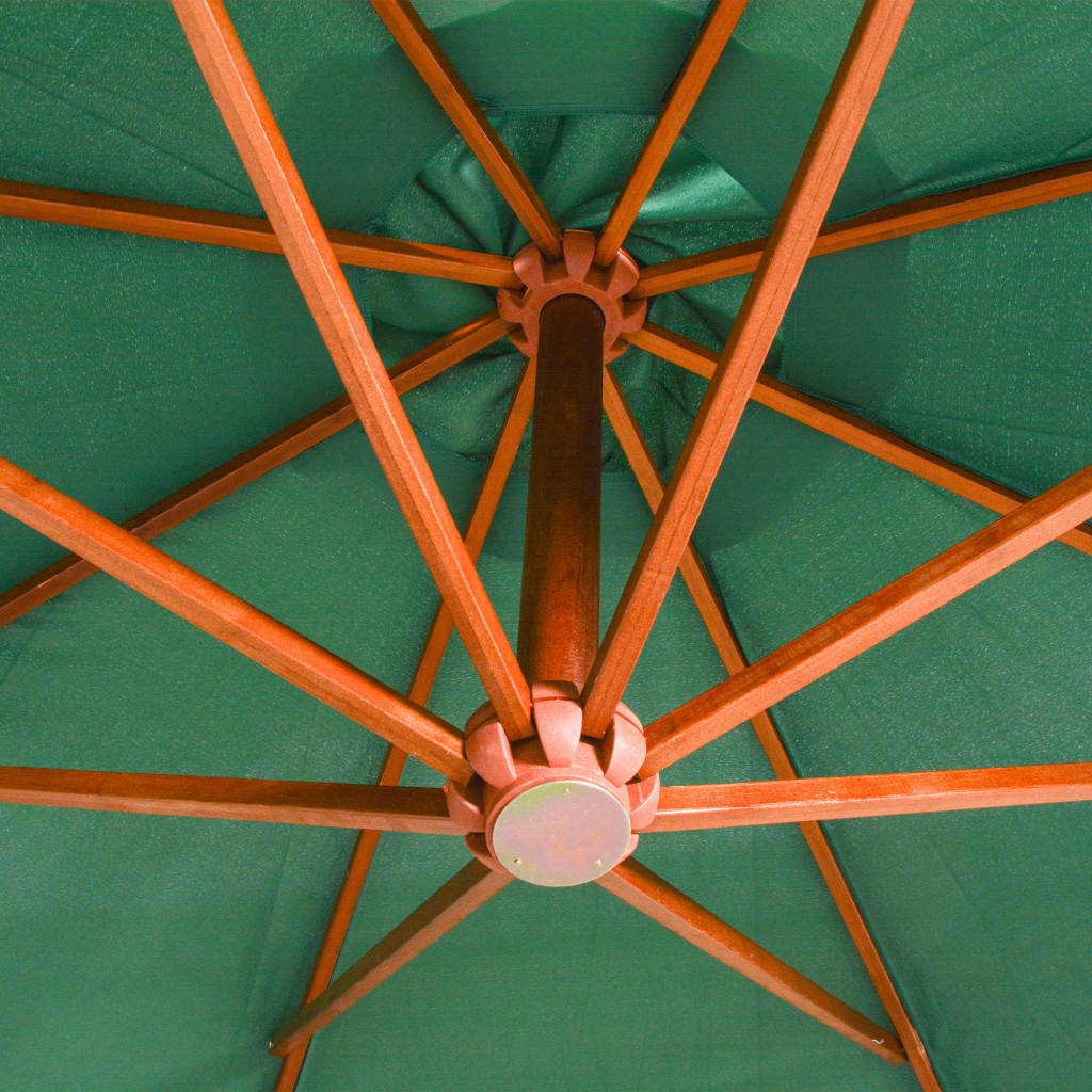 vidaXL Viseč senčnik 350 cm lesen drog zelene barve
