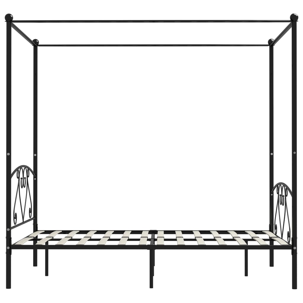 vidaXL Posteljni okvir z ogrodjem za baldahin črn kovinski 140x200 cm