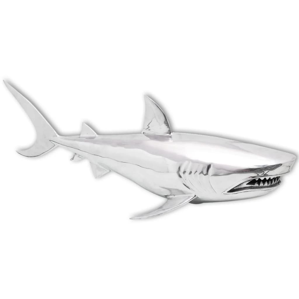 vidaXL Stenska dekoracija morski pes aluminij srebrna