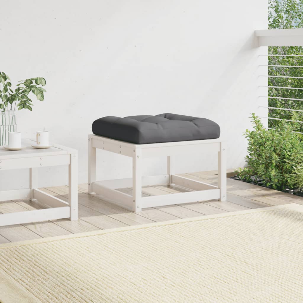 vidaXL Vrtni stolček za noge z blazino bela trdna borovina