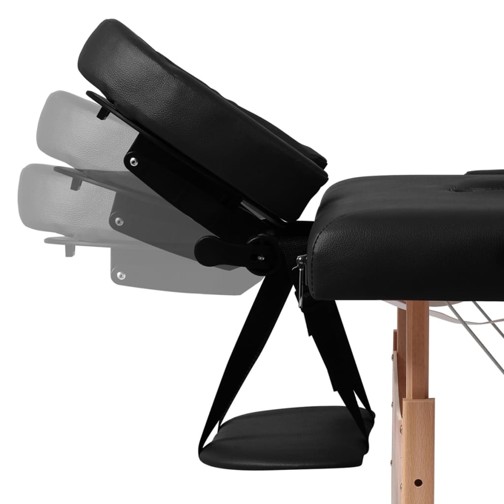 vidaXL Zložljiva masažna miza 3 cone z lesenim okvirjem črna
