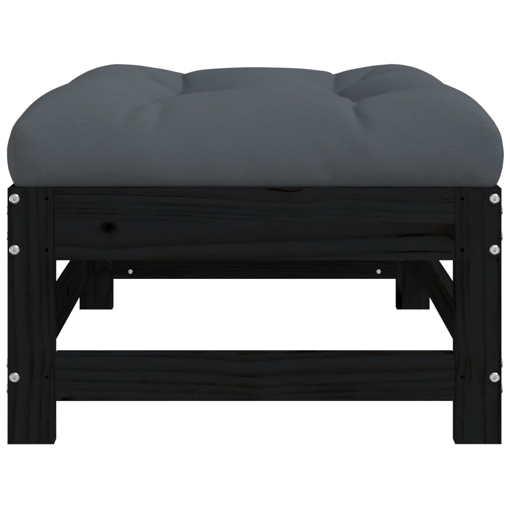 vidaXL Vrtni stolček za noge z blazino črna trdna borovina