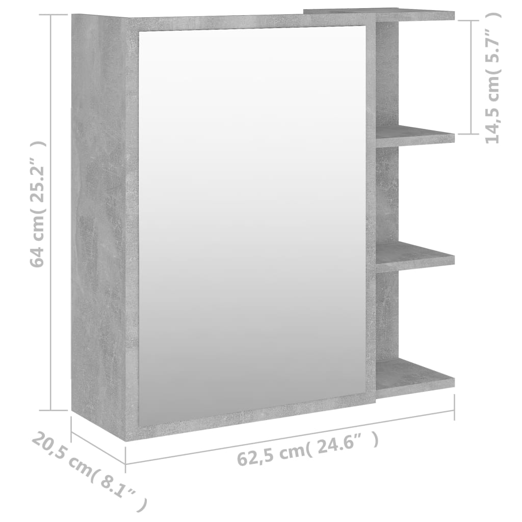 vidaXL Kopalniška omarica z ogledalom betonsko siva 62,5x20,5x64 cm