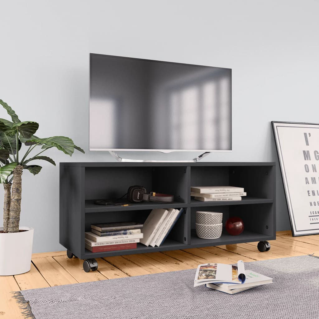 vidaXL TV omarica s kolesci siva 90x35x35 cm iverna plošča