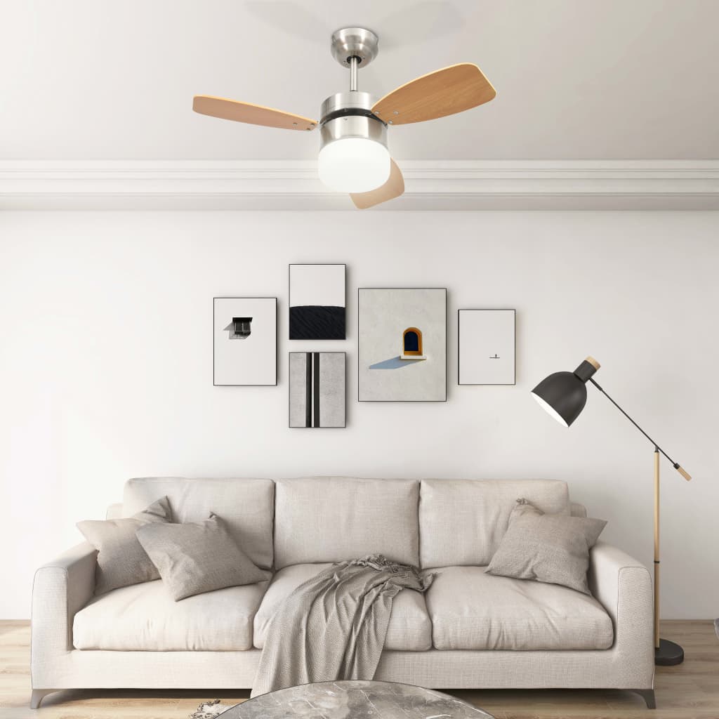 vidaXL Stropni ventilator z lučjo in daljincem 76 cm svetlo rjav