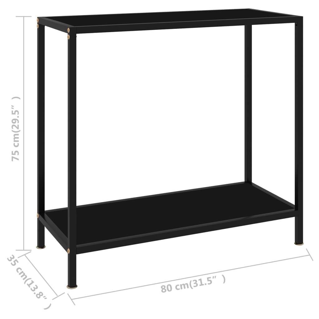vidaXL Konzolna mizica črna 80x35x75 cm kaljeno steklo