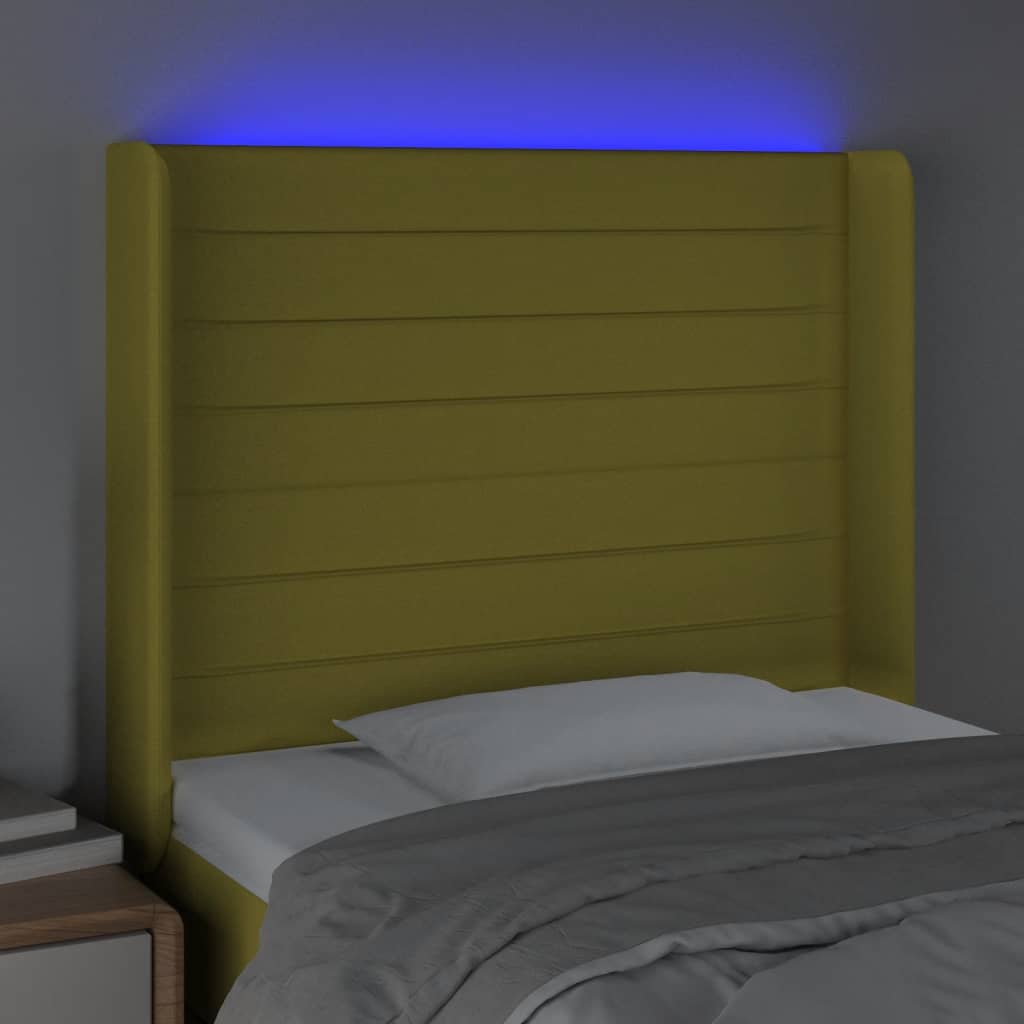 vidaXL LED posteljno vzglavje zeleno 83x16x118/128 cm blago