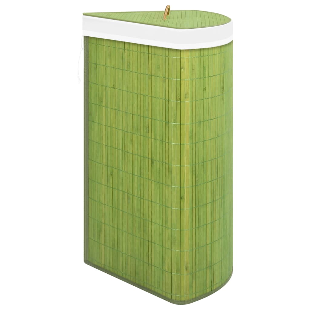 vidaXL Kotna košara za perilo iz bambusa zelena 60 L