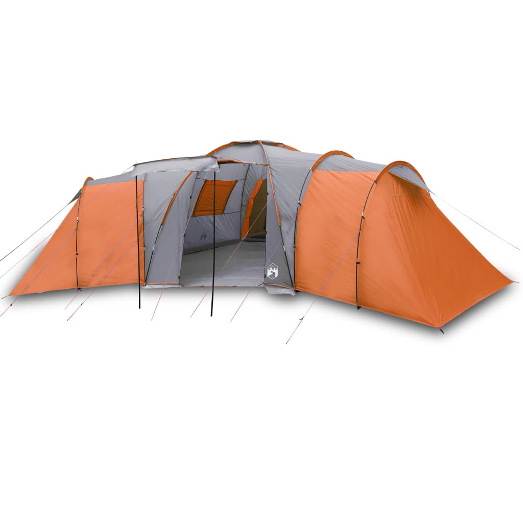 vidaXL Družinski šotor za 12 oseb siv in oranžen vodoodporen