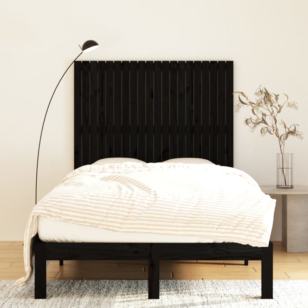 vidaXL Stensko posteljno vzglavje črno 127,5x3x110 cm trdna borovina