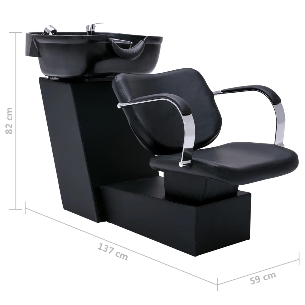 vidaXL Salonski stol z umivalnikom črn 137x59x82 cm umetno usnje