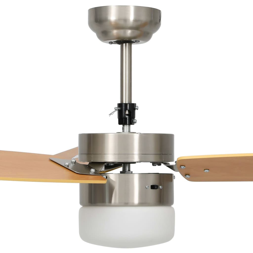 vidaXL Stropni ventilator z lučjo in daljincem 108 cm svetlo rjav