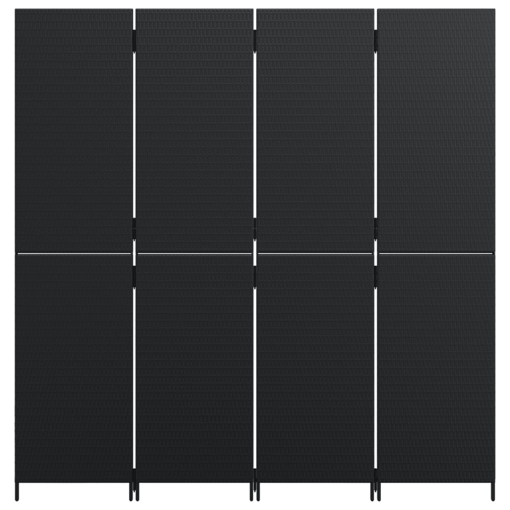 vidaXL Pregrada za sobo 4 plošče črn poli ratan