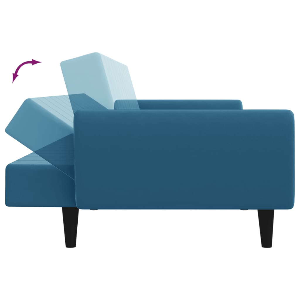 vidaXL Kavč dvosed z ležiščem in stolčkom za noge moder žamet