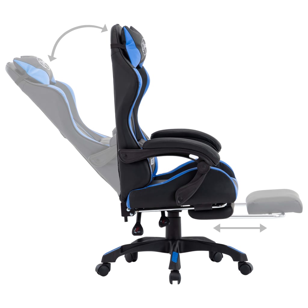 vidaXL Racing stol z oporo za noge modro in črno umetno usnje
