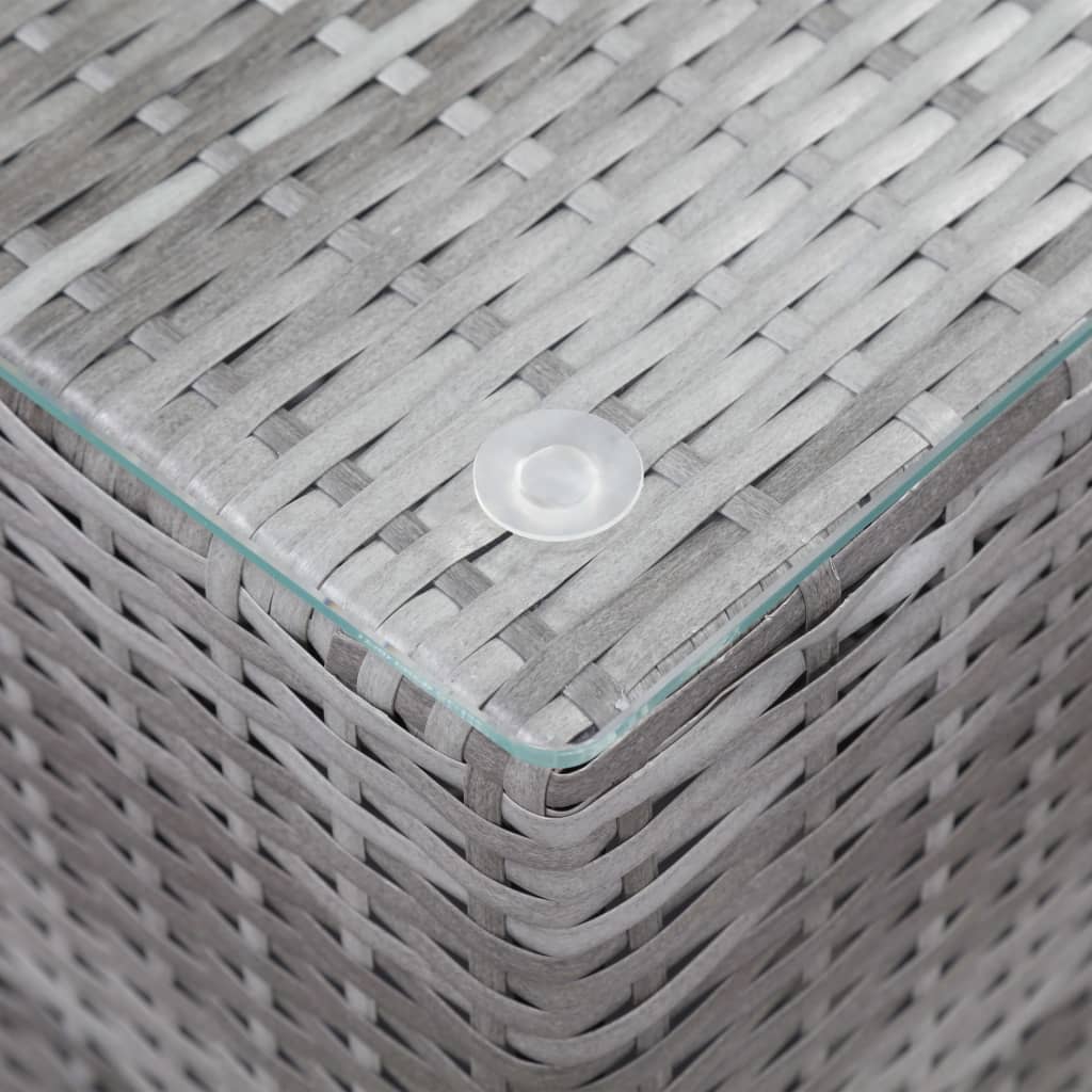 vidaXL Stranska mizica s stekleno površino siva 35x35x52 cm poli ratan