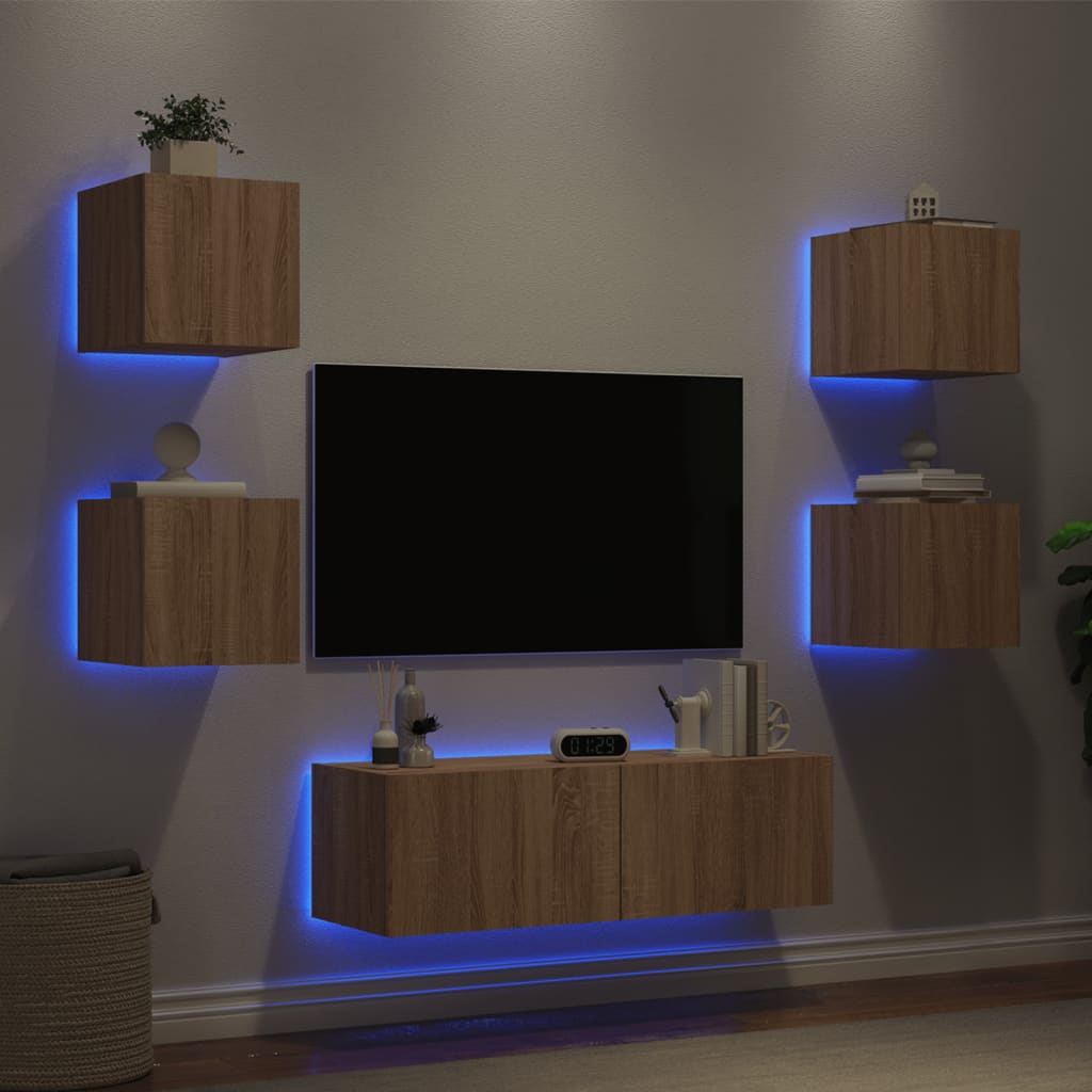 vidaXL Stenske TV omarice z LED lučkami 5 kosov sonoma hrast