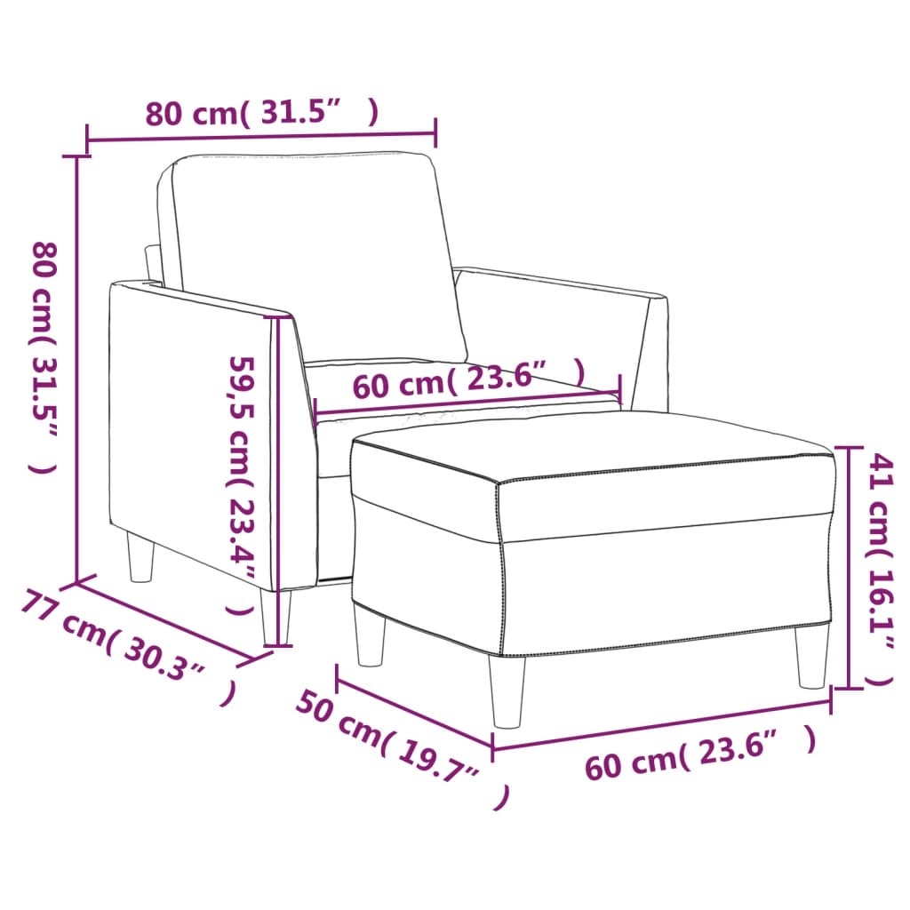 vidaXL Fotelj s stolčkom za noge črn 60 cm umetno usnje