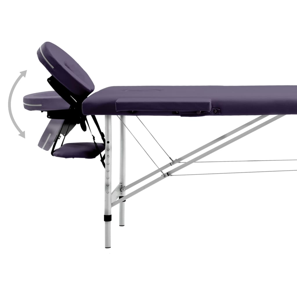 vidaXL Zložljiva masažna miza 2 coni aluminij vijolična