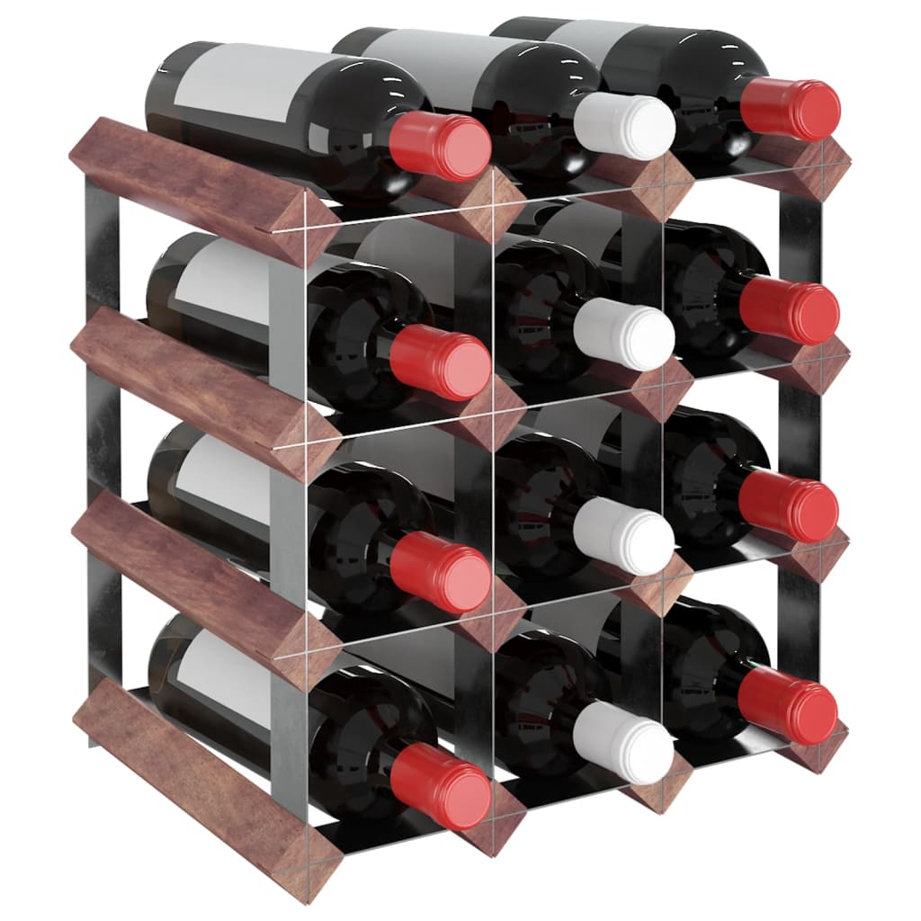 vidaXL Stojalo za vino za 12 steklenic rjavo trdna borovina