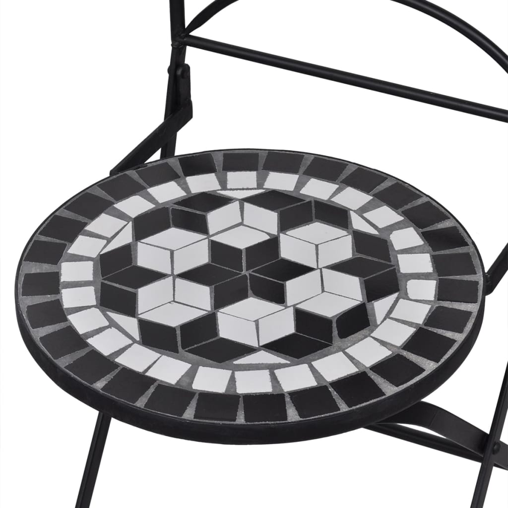 vidaXL Zložljivi bistro stoli 2 kosa keramika črne in bele barve