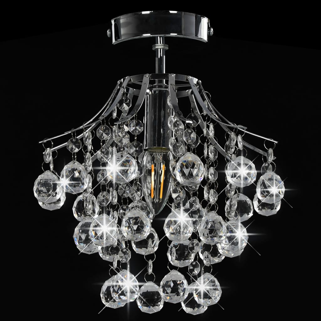 vidaXL Stropna svetilka s kristalnimi kroglicami srebrna okrogla E14