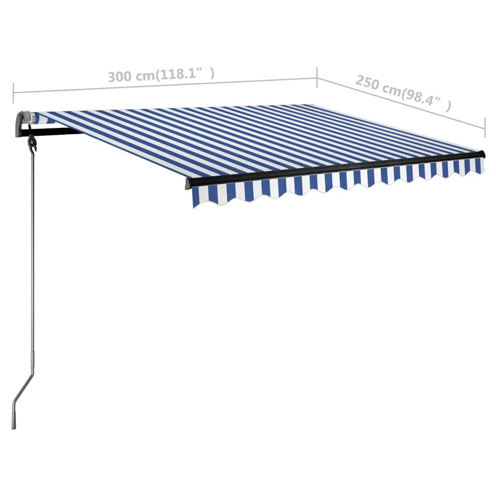 vidaXL Prostostoječa avtomatska tenda 300x250 cm modra/bela