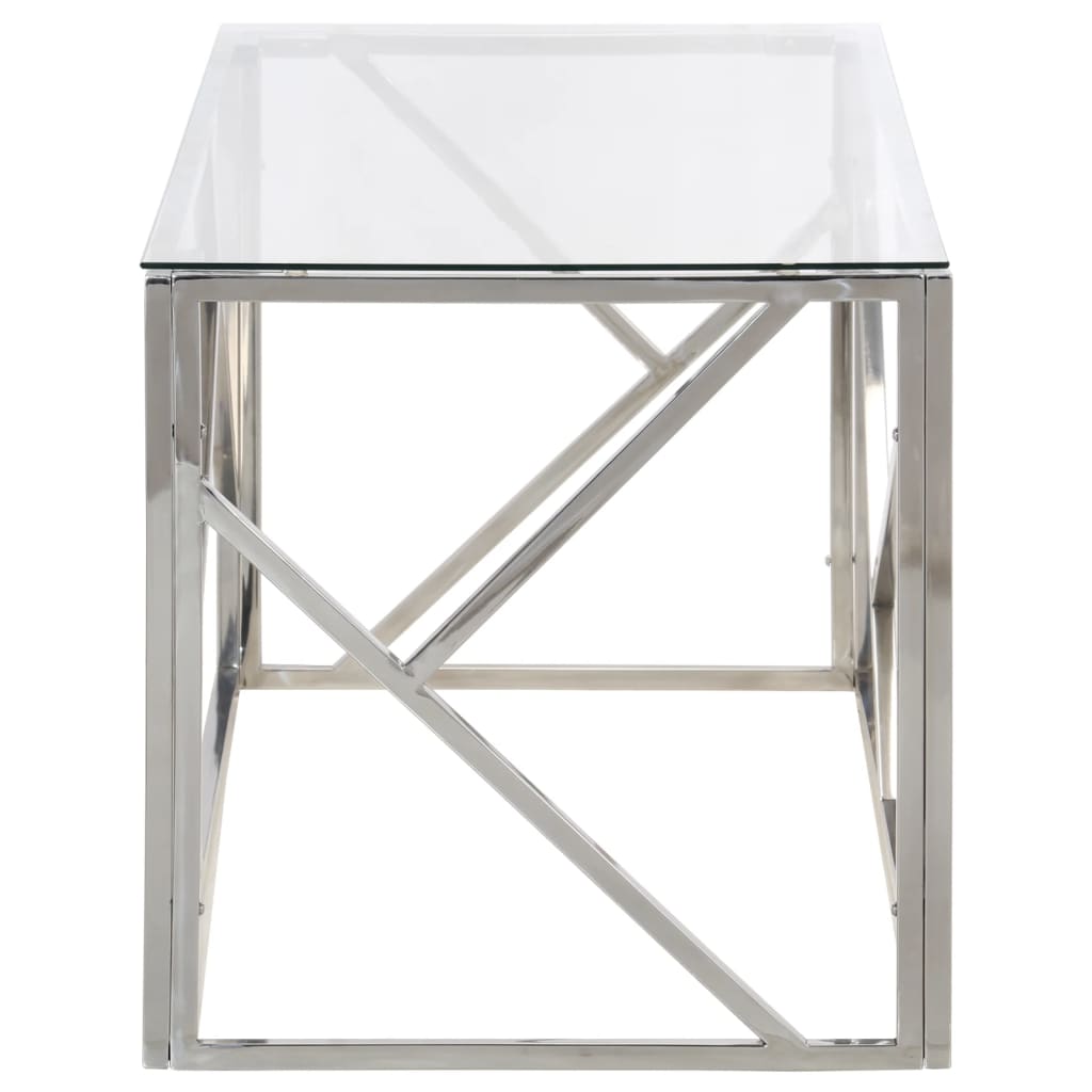 vidaXL Klubska mizica srebrna nerjaveče jelklo in kaljeno steklo