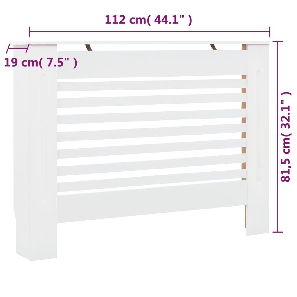 vidaXL Pokrovi za radiatorje 2 kosa beli 112x19x81,5 cm mediapan