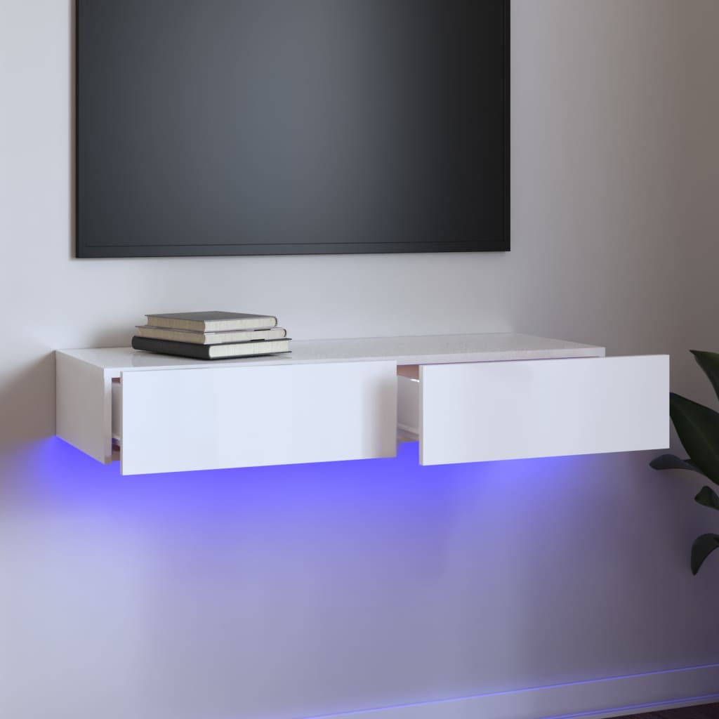 vidaXL TV omarica z LED lučkami visok sijaj bela 90x35x15,5 cm