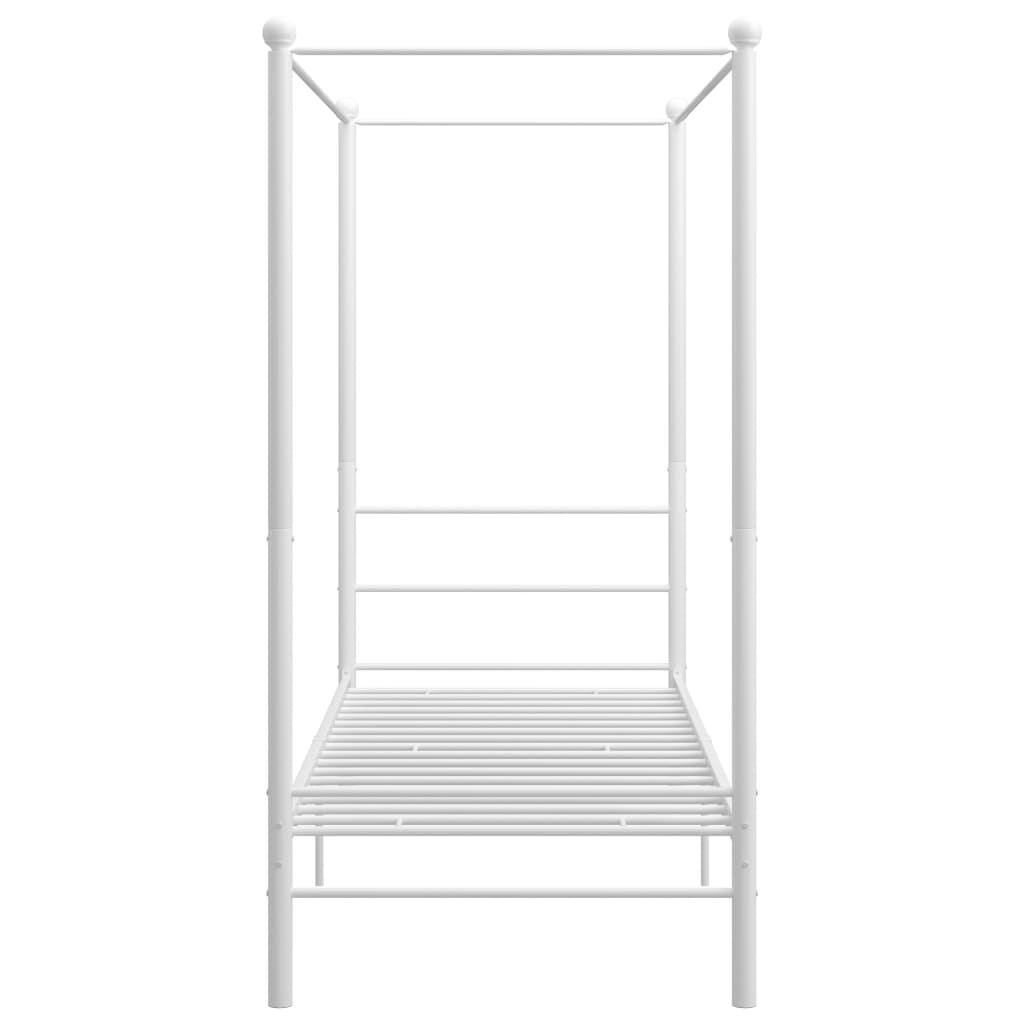 vidaXL Posteljni okvir z ogrodjem za baldahin bel kovinski 90x200 cm