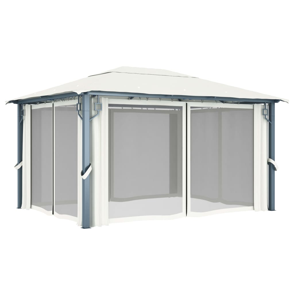 vidaXL Paviljon z zaveso 400x300 cm krem aluminij