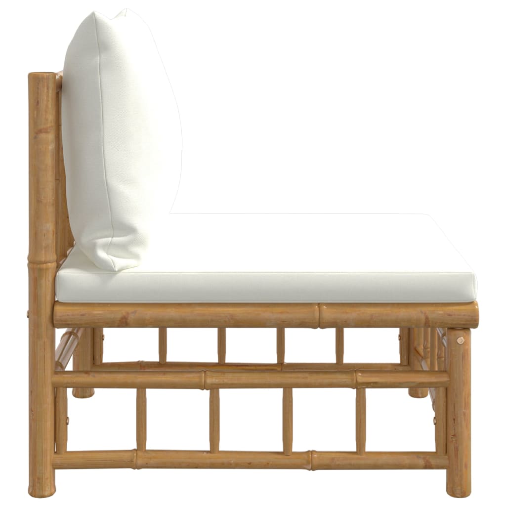 vidaXL Vrtni sredinski kavč s kremno belimi blazinami bambus