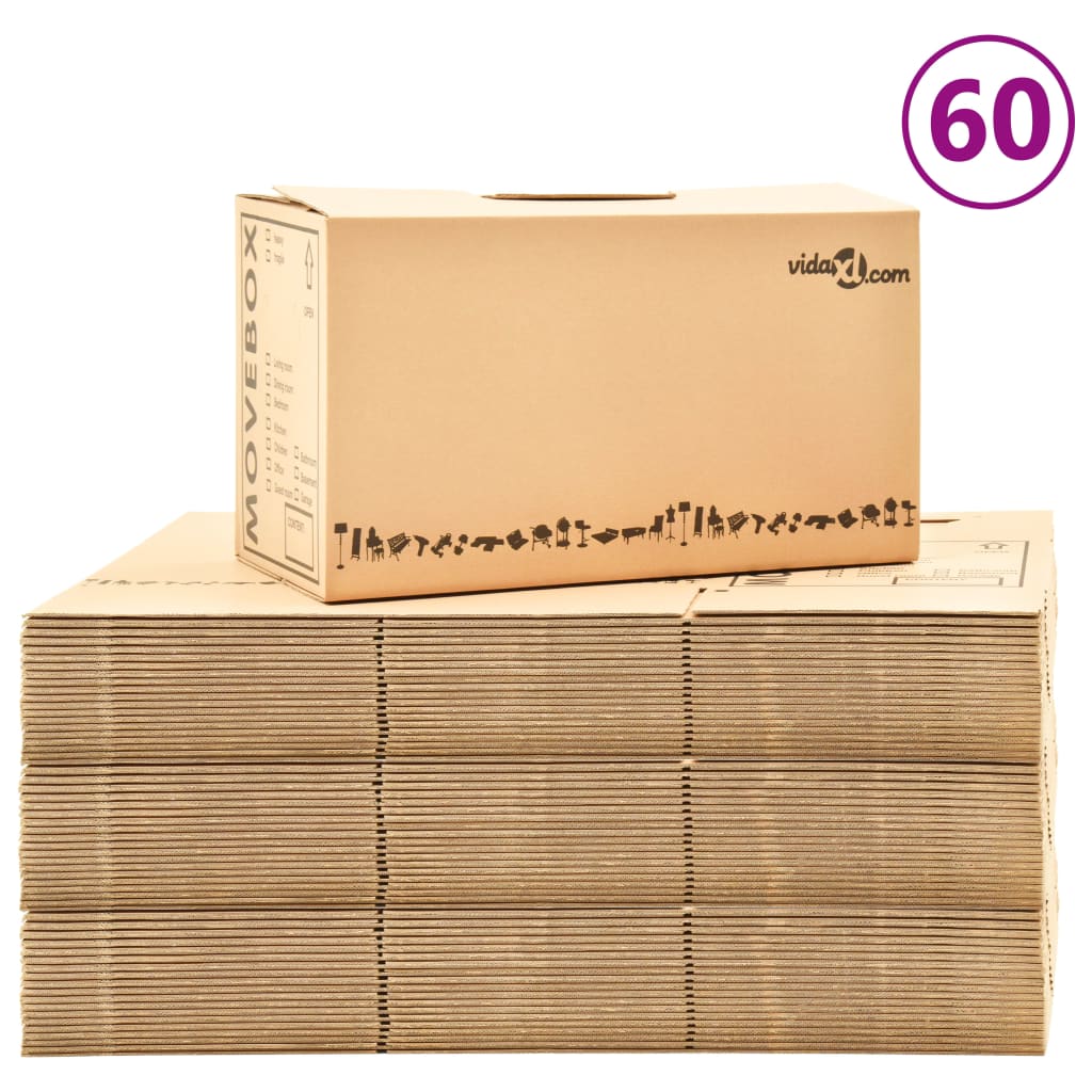 vidaXL Kartonske škatle XXL 60 kosov 60x33x34 cm