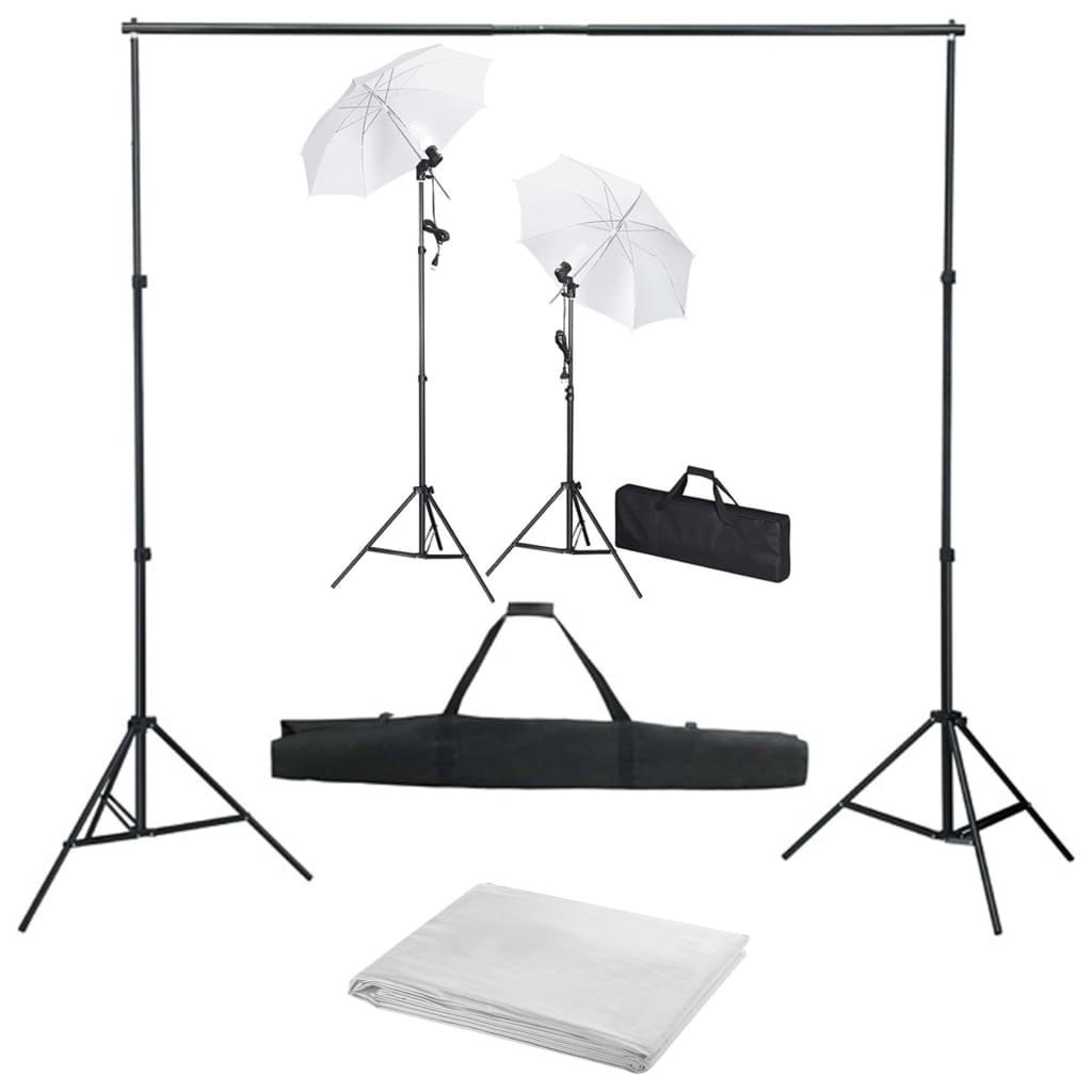 vidaXL Komplet za fotografski studio z ozadjem, svetilkami in dežniki