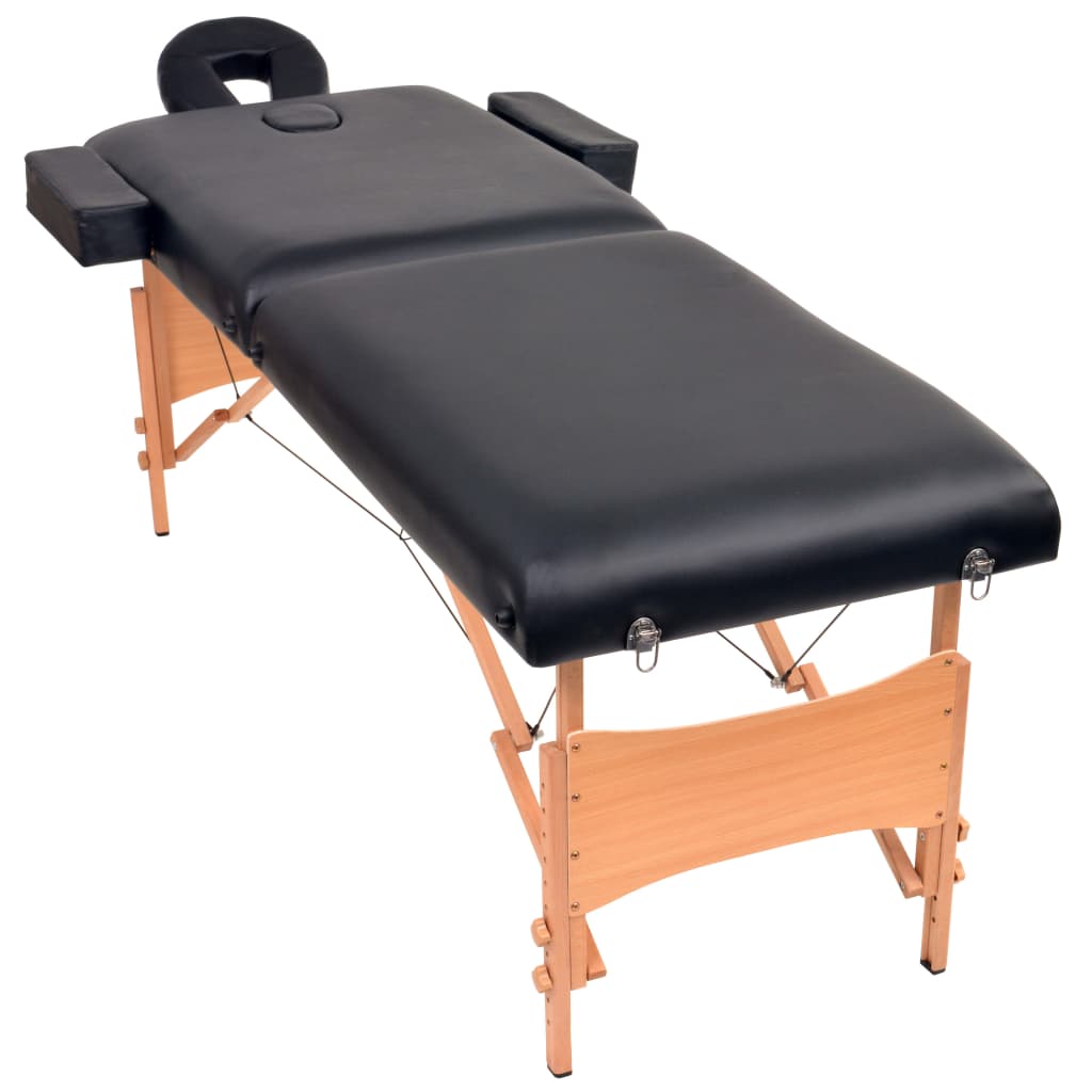 vidaXL 2-conska zložljiva masažna miza debeline 10 cm črna
