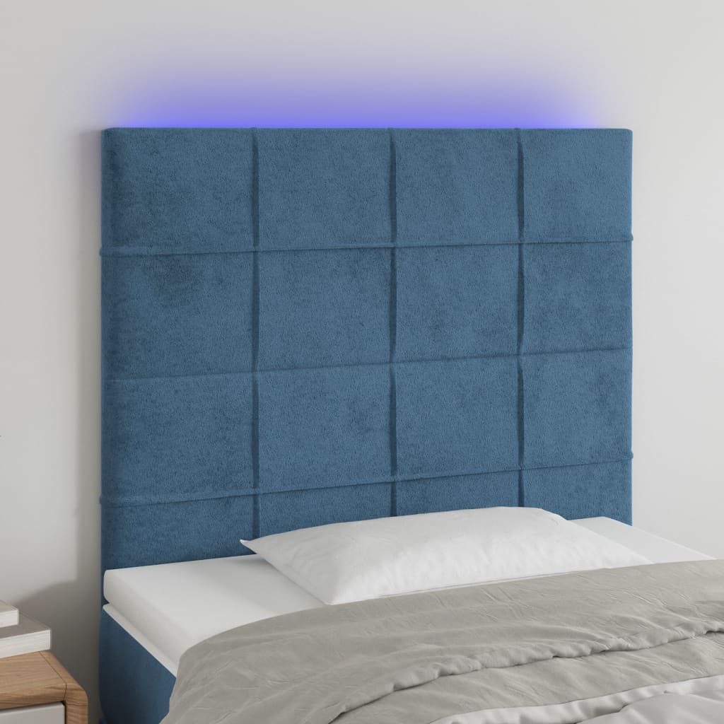 vidaXL LED posteljno vzglavje temno modro 80x5x118/128 cm žamet