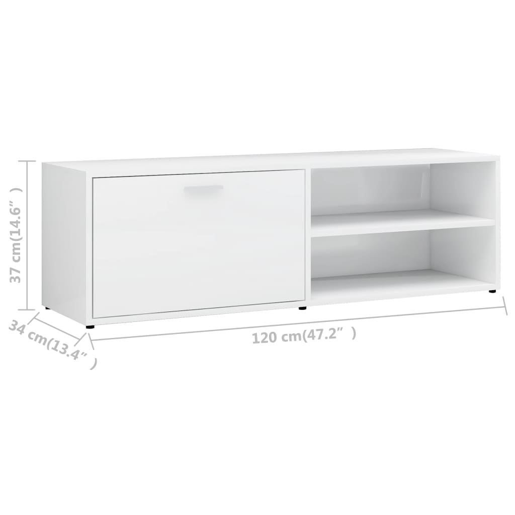 vidaXL TV omarica visok sijaj bela 120x34x37 cm iverna plošča