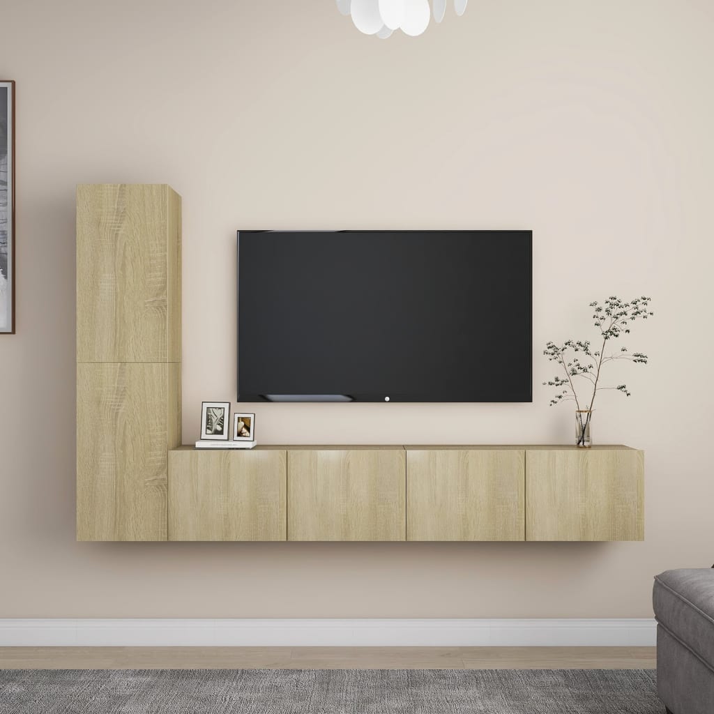 vidaXL Komplet TV omaric 4-delni sonoma hrast iverna plošča