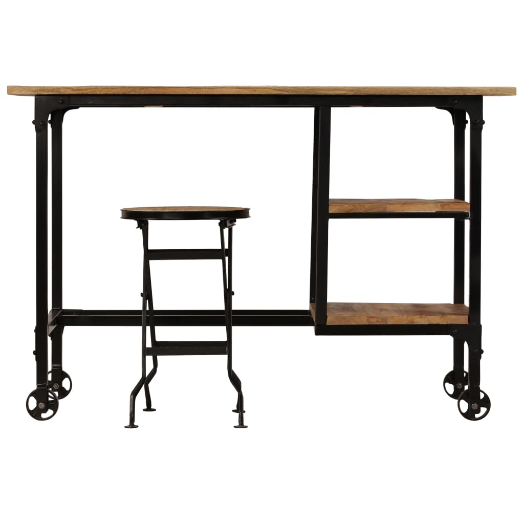vidaXL Pisalna miza z zložljivim stolčkom trdni mangov les 115x50x76cm