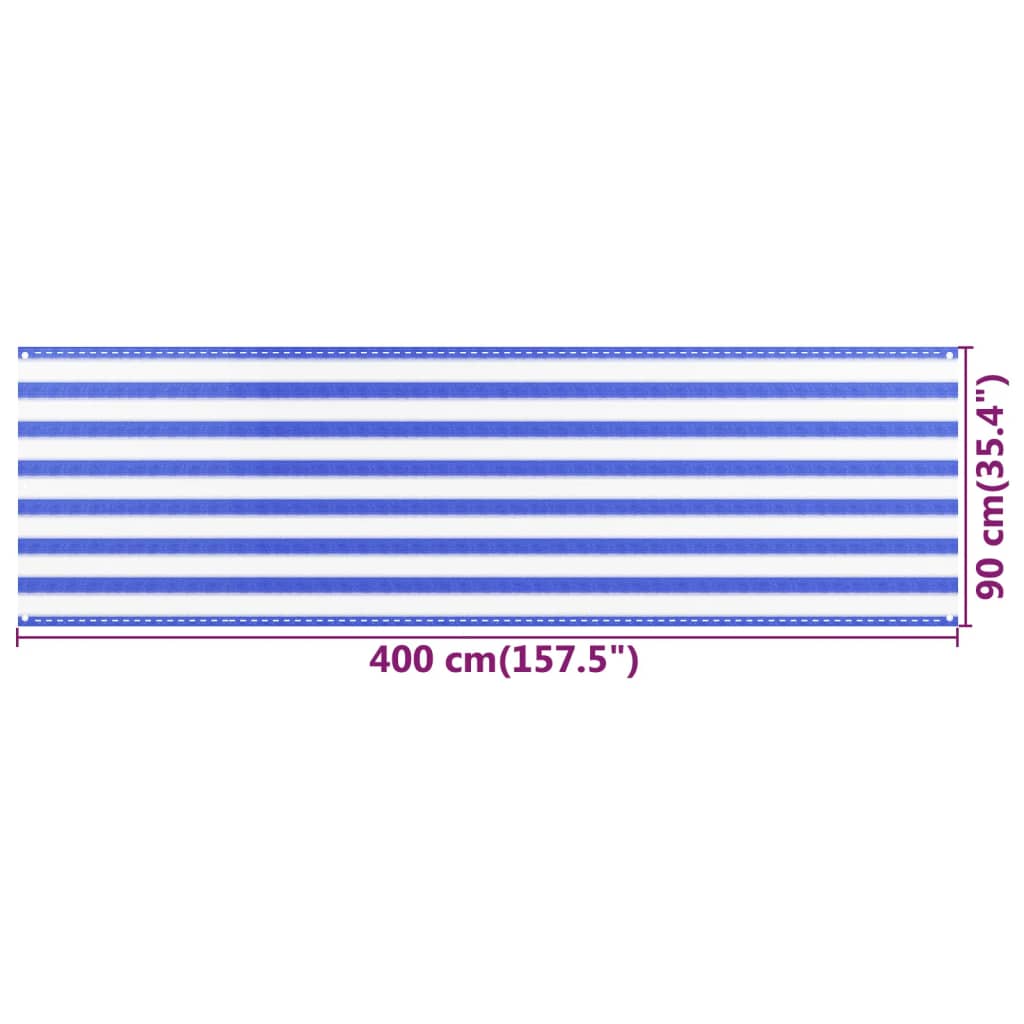 vidaXL Balkonsko platno modro in belo 90x400 cm HDPE