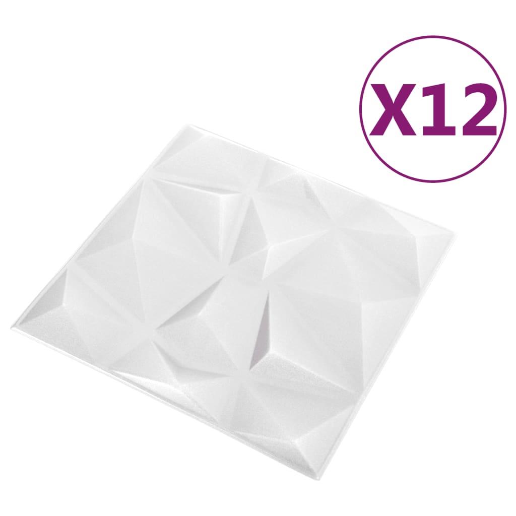 vidaXL 3D stenski paneli 12 kosov 50x50 cm diamantno beli 3 m²
