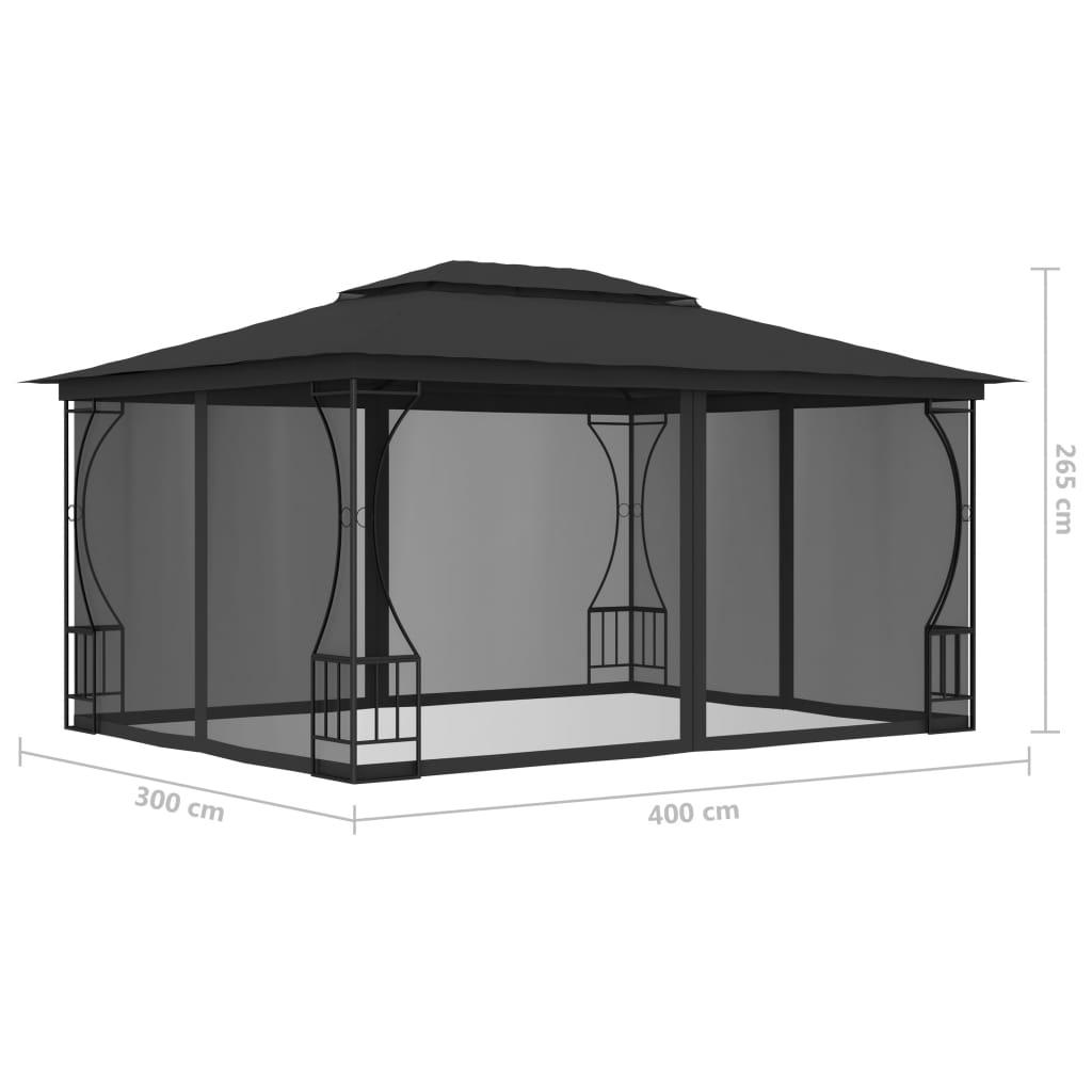 vidaXL Paviljon z zavesami 300x400x265 cm antraciten
