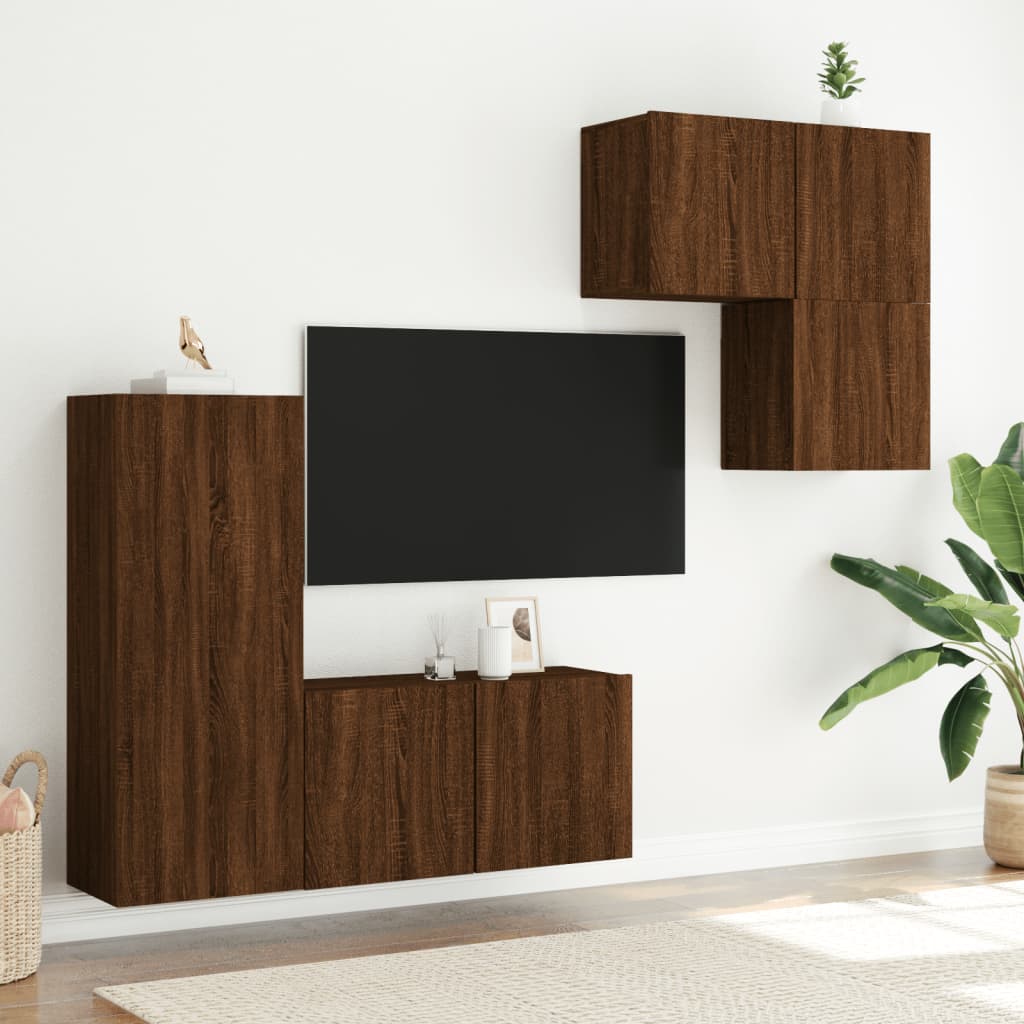 vidaXL Komplet TV omaric 4-delni rjavi hrast inženirski les