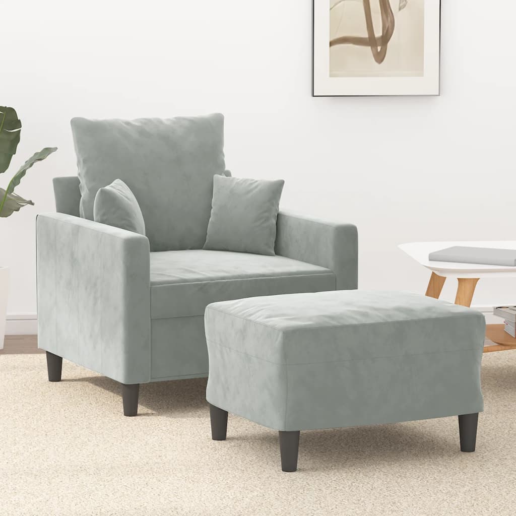 vidaXL Fotelj s stolčkom za noge svetlo siv 60 cm žamet