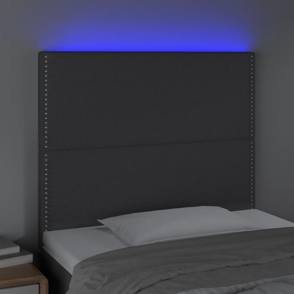 vidaXL LED posteljno vzglavje temno sivo 100x5x118/128 cm blago