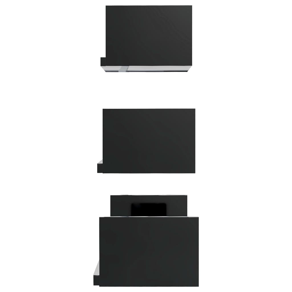 vidaXL Stenske razstavne police 3 kosi visok sijaj črne iverna plošča
